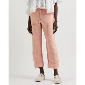 Free People We the Free Supersonic High Waist Slim Crop Barrel Jeans Pink 4 NEW